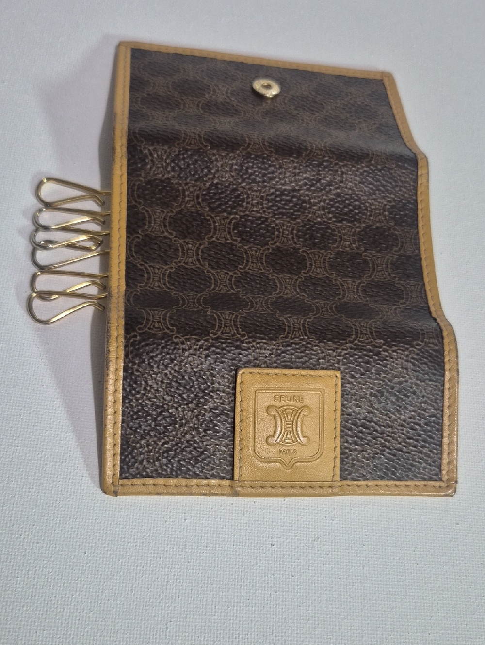Celine Brown & Tan Triomphe Canvas Key Pouch